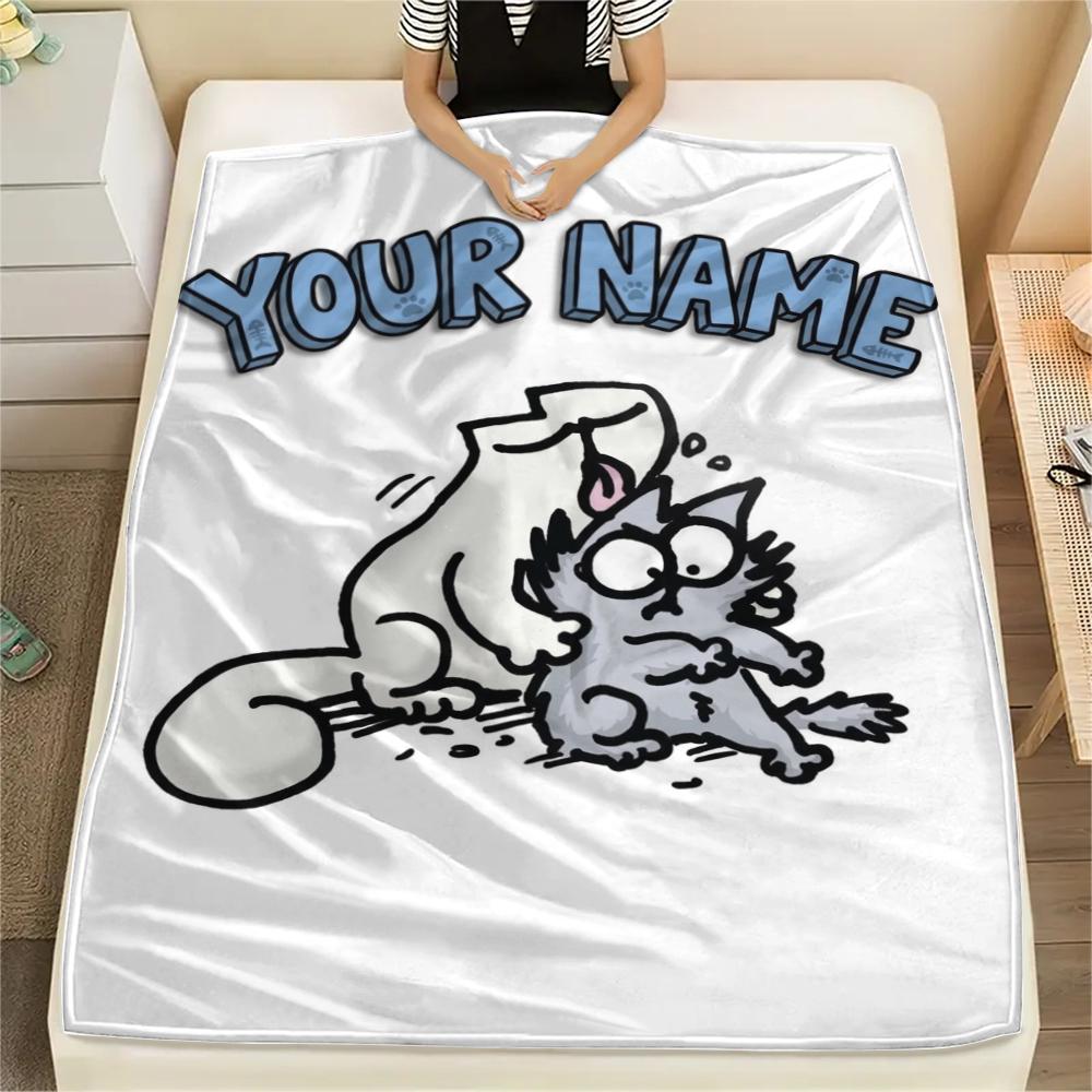 1PC Custom Name Simon‘s Cat Patterned Flannel Blanket Suitable For All Seasons for Home Decor Warmth and Comfort Gifts Holiday Present