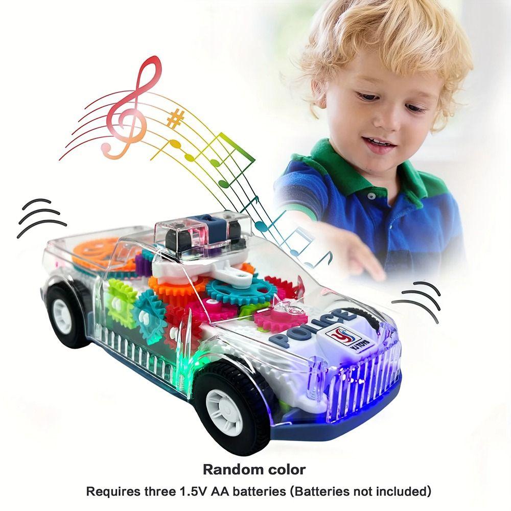 1Pcs Spinning Gears Police Car Toy LED Lights Music Car Model Durable Light Up Toy Car  for Kids