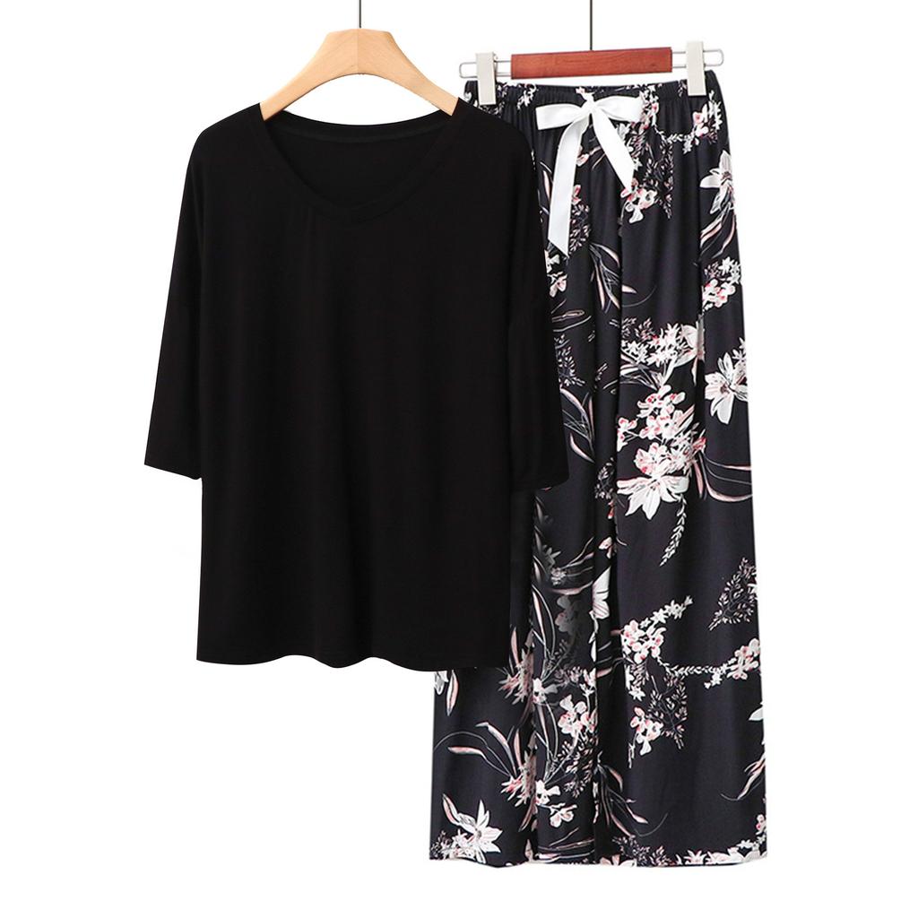 Sommer Damen Pyjama Sets Modal Kurzarm T-Shirts und Weitbein Hosen Heiß Lässig Homewear 2-teiliges Anzug Damen Nachtwäsche