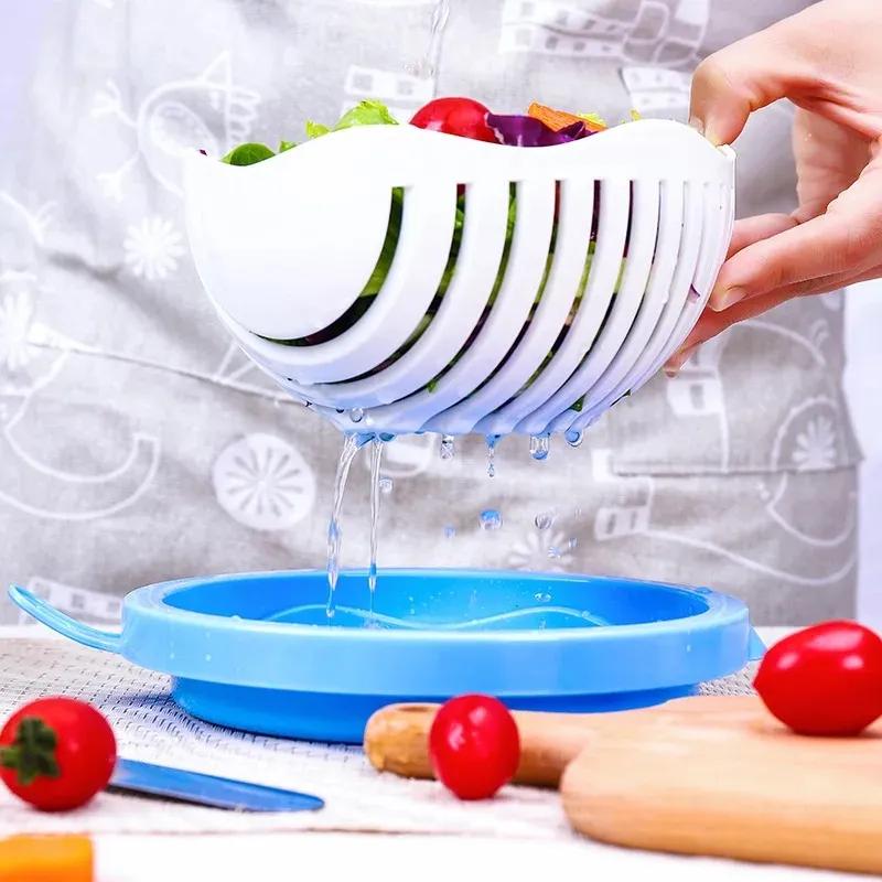 Creative Salad Cutter Bowl Fruit Chopper Slicers Multifunction Salad Maker Fruit Vegetable Cutting Kitchen Gadget Cutter