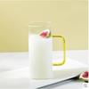 High Value Glass Straw Cup with Cover  Square Color Handle Transparent Glass Milk Tea Flat Bottom Single Layer Cup
