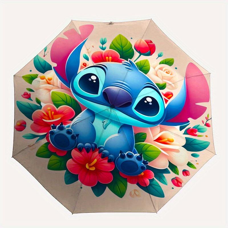 Stitch,Flowers Themed folding umbrella, the best choice for gift giving, 8 ribs, casual, durable, lightweight and portable travel umbrella,