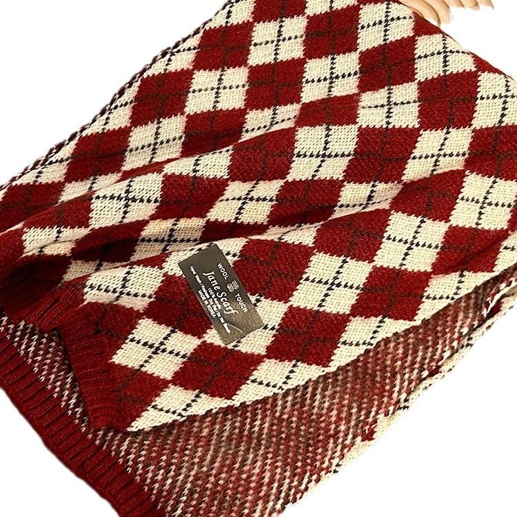 Christmas scarf Winter women's red plaid versatile high-end soft waxy wool scarf Fashion New Year's shawl Keep warm