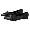 Women's Black Pointed Toe Flats with Metal Buckle, Soft Sole, Perfect for Long Standing, Low Cut Design