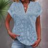 Tops informales de verano con botones y cuello en V, jersey de manga corta con media tapeta, camisa holgada de Color sólido con encaje bordado y flores