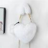 Peach Heart Fluffy Crossbody Bag - Faux Rabbit Fur, Plush Chain Design