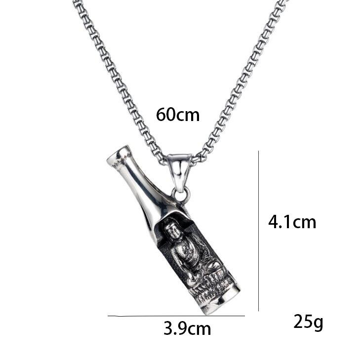 Vintage Hip-Hop Style Wine Bottle Buddha Shape Titanium Steel Necklace, Wine Bottle Necklace