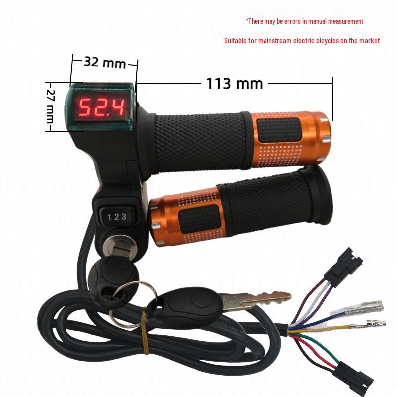 Red Screen Lock + 23-Speed Voltage Display Electric Bike Throttle Grip