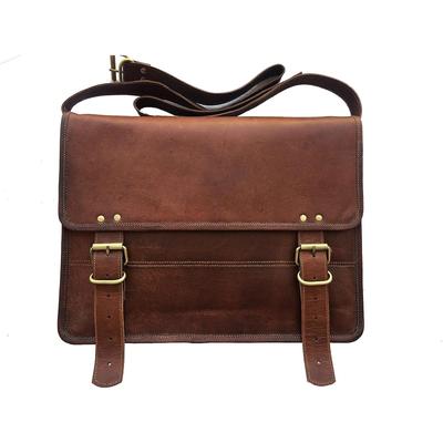 Laptop Bag Leather Office Bag Men Brown Leather Office Laptop Bag Messenger Bags Goat Leather 16" Inch Briefcase for Office Without Pocket