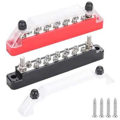 12V Power Distribution Block with 2x 1/4" (M6) Connector Bolts and 12x M4 (#8) Connection Screws Power Rail Connector Block Positive and Negative
