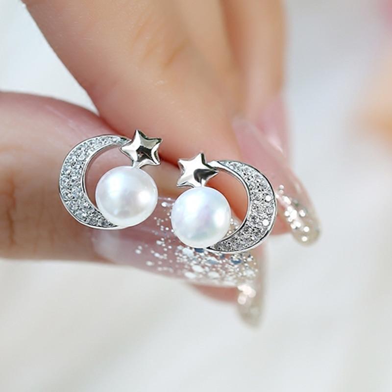 Light Luxury Temperament, Fashion Stars, Moon Studs, Women S High-End Earrings, Exquisite 925 silver
