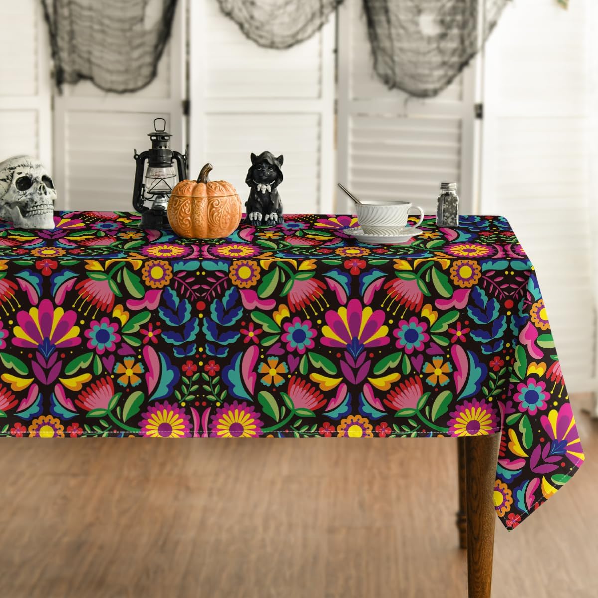 Mexico Dag van de Doden Tafelkleed Mexico Feest Decoratie Dia De Muertos Tafelkleed Wasbaar Tafel Decoratie Halloween Decoratie 90x140cm