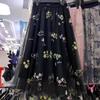 Embroidered Floral Mesh High-Waist A-Line Mid-Length Skirt for Women
