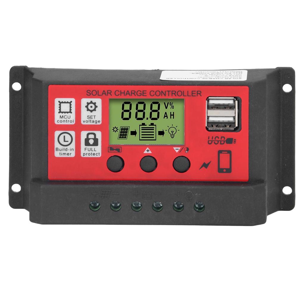 Solar Charge Controller Adjustable Solar Panel Battery Intelligent Regulator with LCD Display 12V