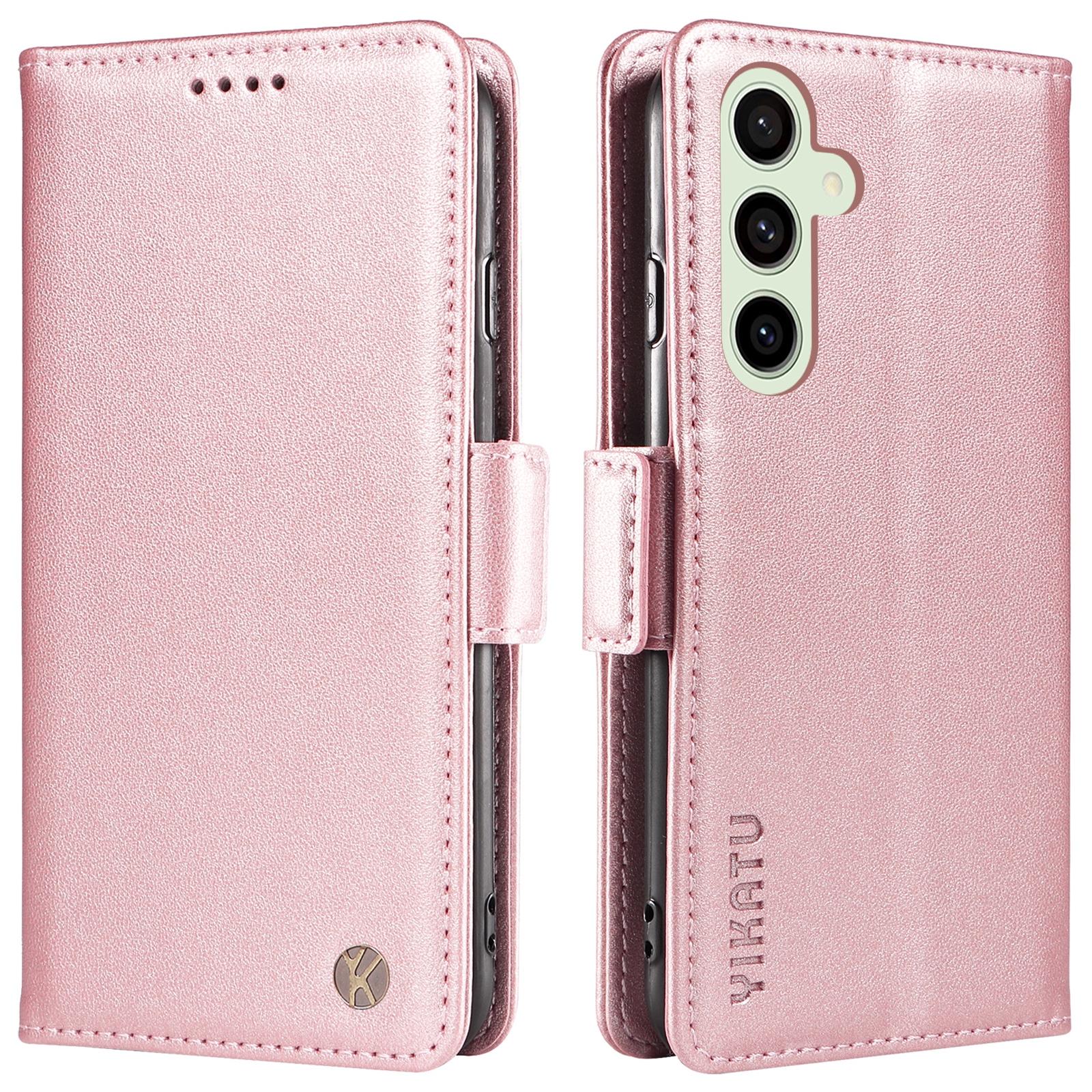 

YIKATU YK-003 For Samsung Galaxy S24 FE Case Side Clasps Leather Wallet Stand Phone Cover Rose Gold