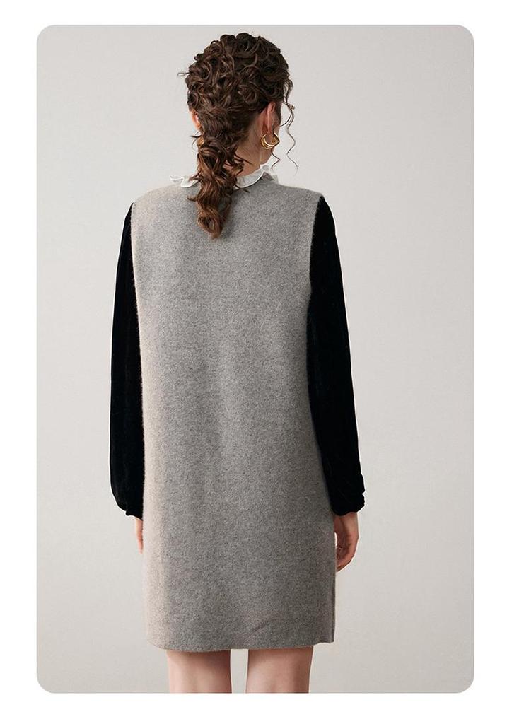 Women's Long Sleeveless Cashmere Vest - Knit Base Layer Outerwear Top Sweater