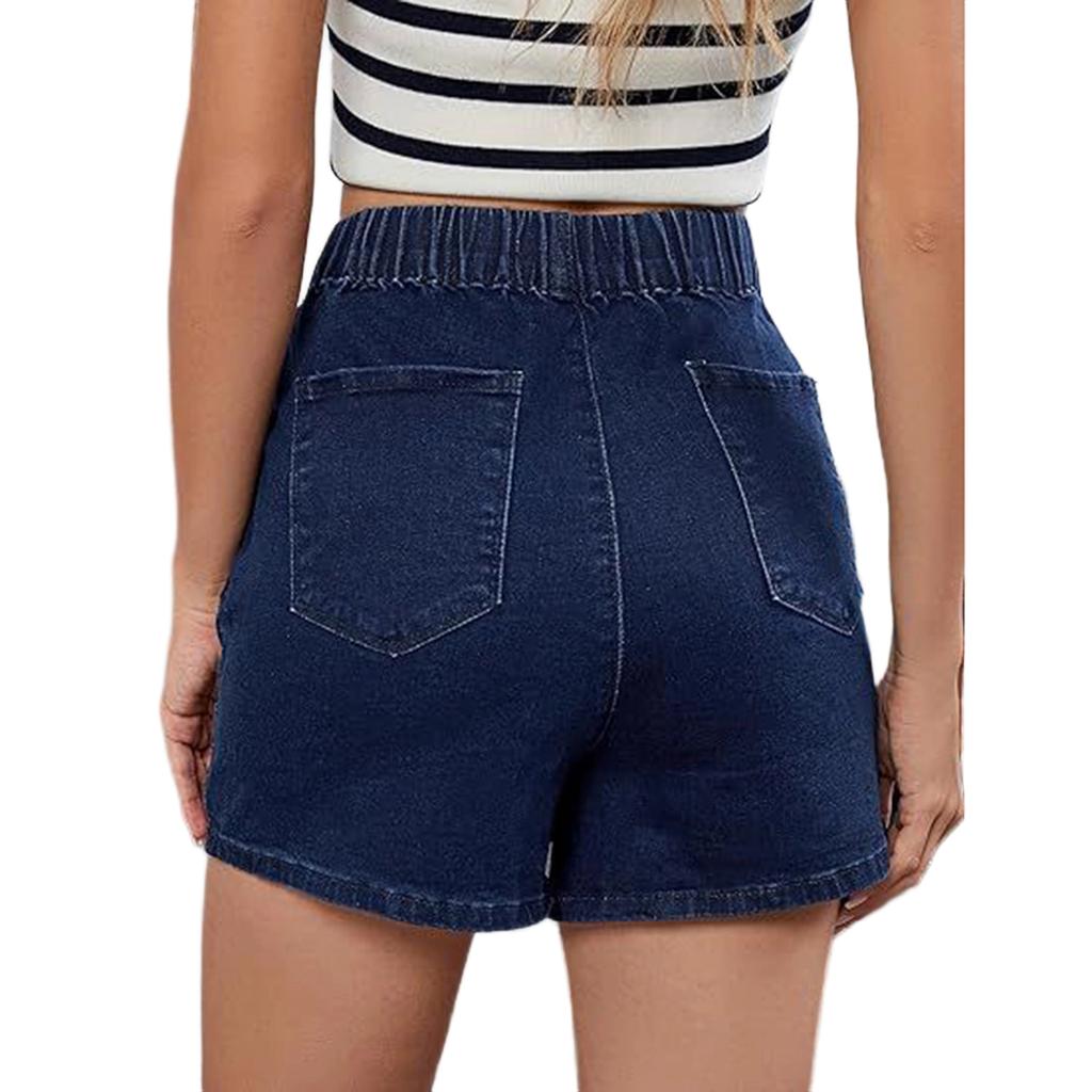 High Waist Denim Skort for Women Casual Asymmetrical Overlap Design Stretchy Fabric Mini Skirt Shorts for Daily Wear