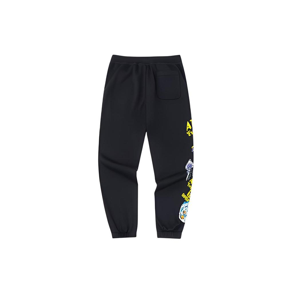 Anta X Solid Color Printed Drawstring Fleece Cuffed Sports Pants Unisex Pants Black 172248313-2