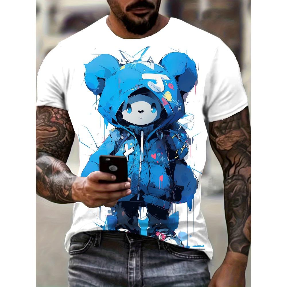 Men's Kids Casual Fashion T-shirt 3D Printing Anime Bear Pattern Printed T-shirt For Summer Daily Outdoor Streetwear Oversized Tops
