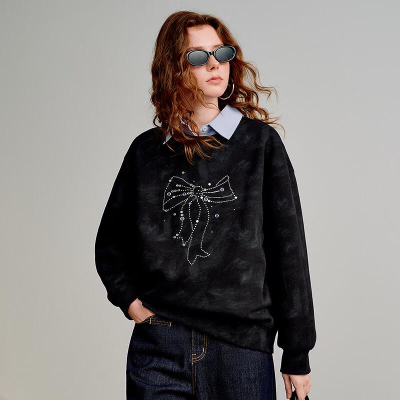 Women's Bowknot Rhinestone Cotton Blend Loose Sweatshirt