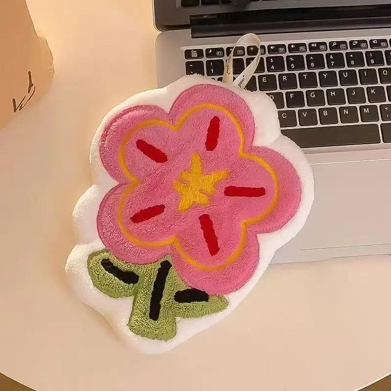 Flower Shape Hand Towel Super Absorbent Cleaning Cloth Bathroom Kitchen Hanging Hand Wipe Thicken Handkerchief Dishcloth