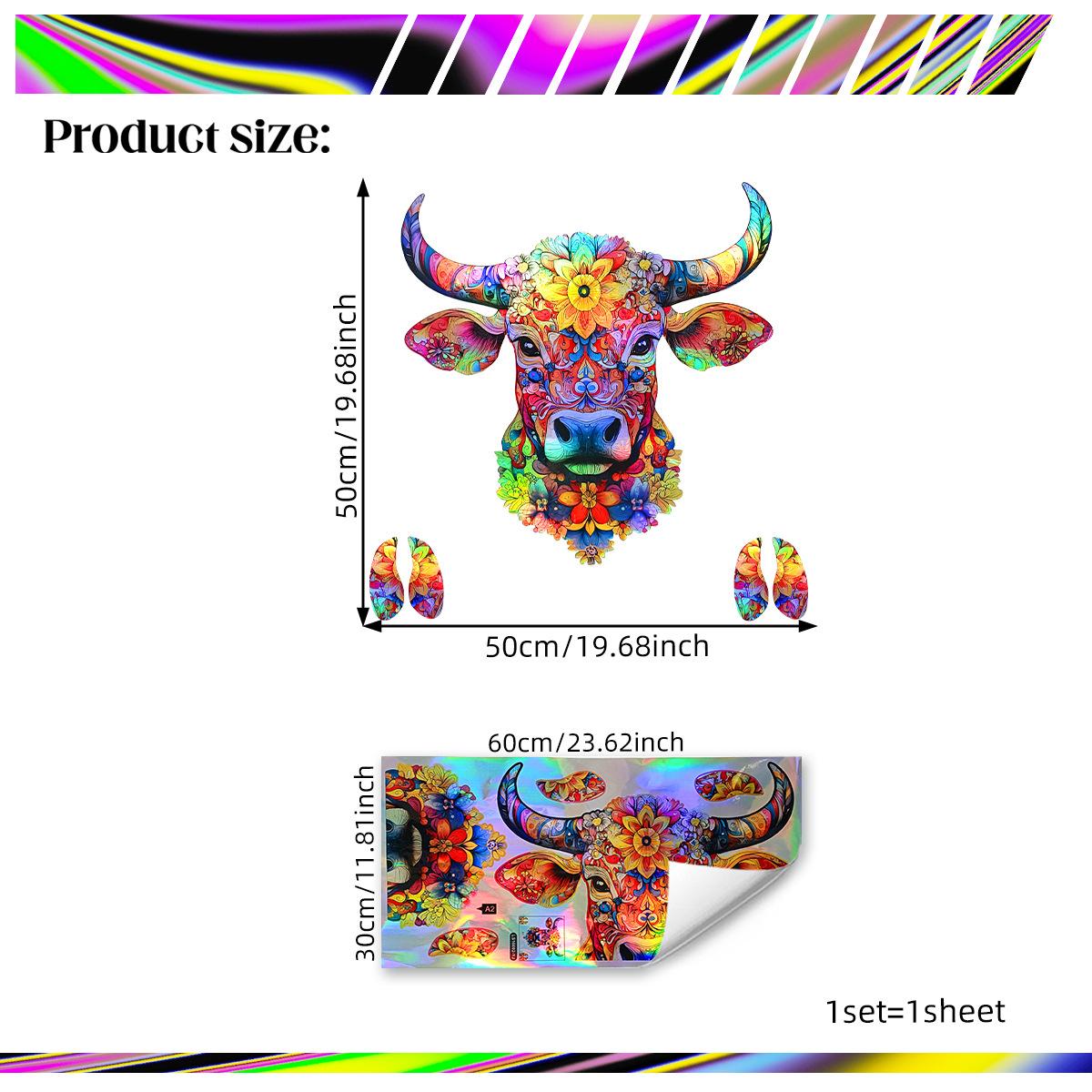 

Ls16002-Yj Laser Bull S Head Gradual Change Colorful Wall Sticker Viewing Angle Different Pattern Color Different Wall