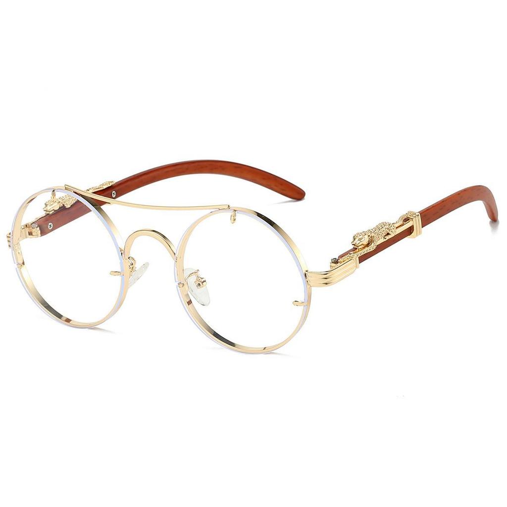 Retro Double-Beam Leopard Head Round Sunglasses for Men & Women - Trendy & Stylish