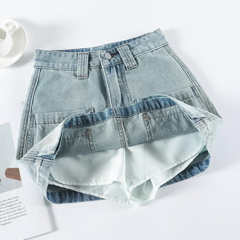 Anti-exposure Thin A-line High-waisted Internet Celebrity A-line Skirt Women's Loose Skirt Hot Girl Denim Shorts Skirt Summer