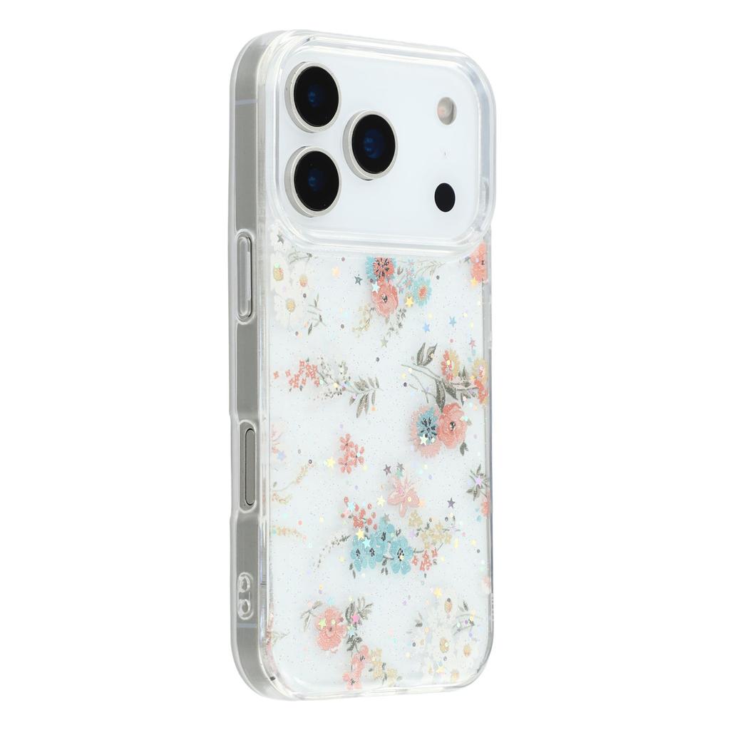 For iPhone 17 Pro Case Glitter Flower Epoxy Shockproof Phone Cover