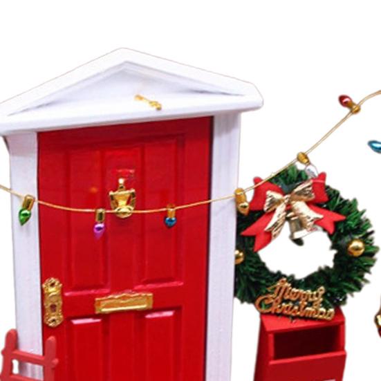 11Pcs Doll Houses Miniature Christmas Decor Set Plastic Tree Lights Wreath Mailbox Fairy Doors DIY Scene Kit Red Themed Accessories