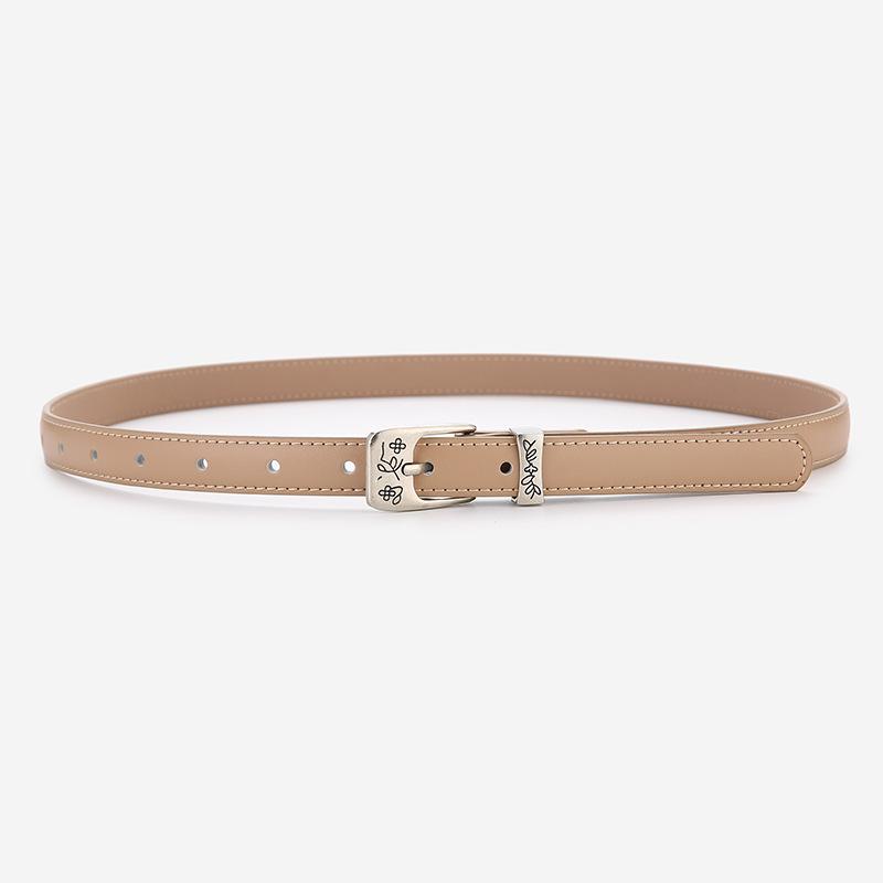 Elegant Women's Two-Layer Genuine Cowhide Leather Belt with Retro Silver Pin Buckle - Thin Decorative Accessory for Pants