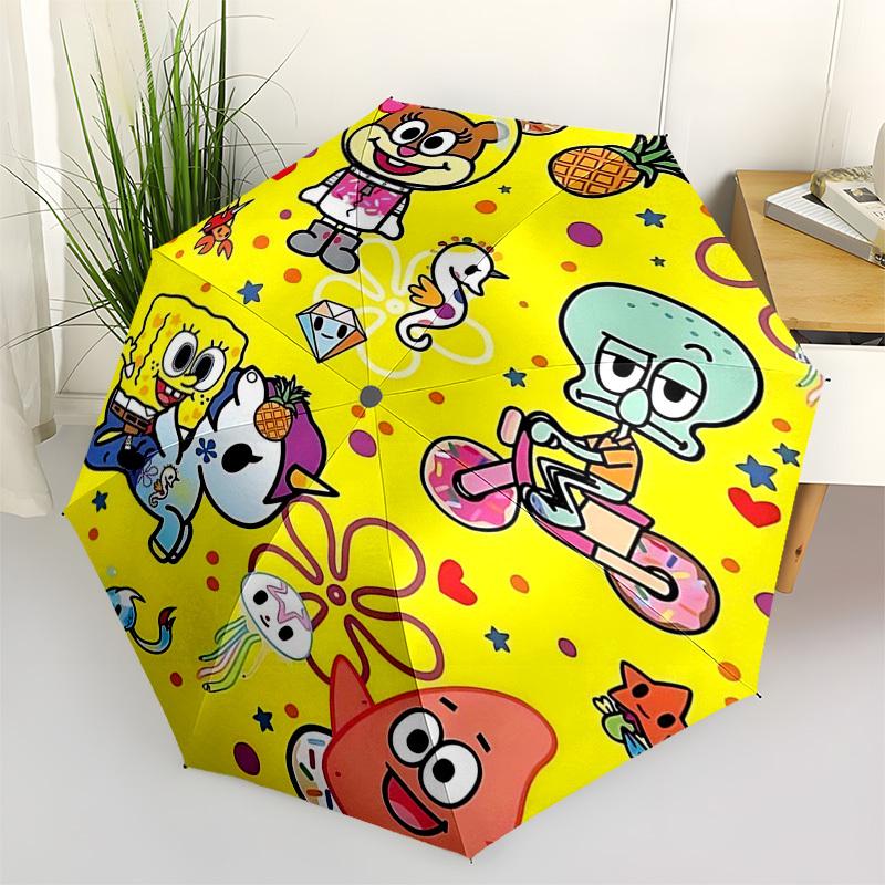 

1pc SpongeBob SquarePants Automatic Opening Umbrella with Tokidoki Characters, Portable 3-Fold Design, 8-Bone Iron Frame, Outdoor for Fans, Travelers,