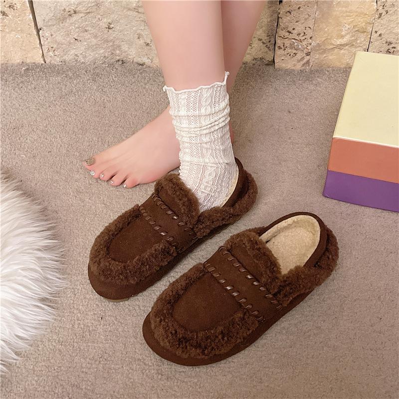 Mao Mao shoes women's 2025 winter new one-pedal piled bean cotton shoes women's soft-soled warm casual loafers