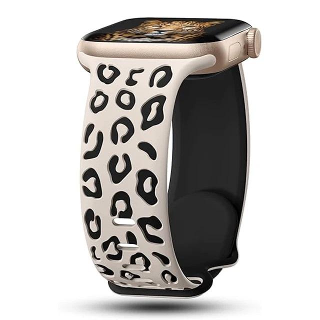 Engraved Leopard for Apple Watch Straps 40mm 44mm 42mm 45mm 41mm 49mm 38mm Silicone Bracelet Series 9 8 7 SE 6 5 4 Ultra2 3 Band