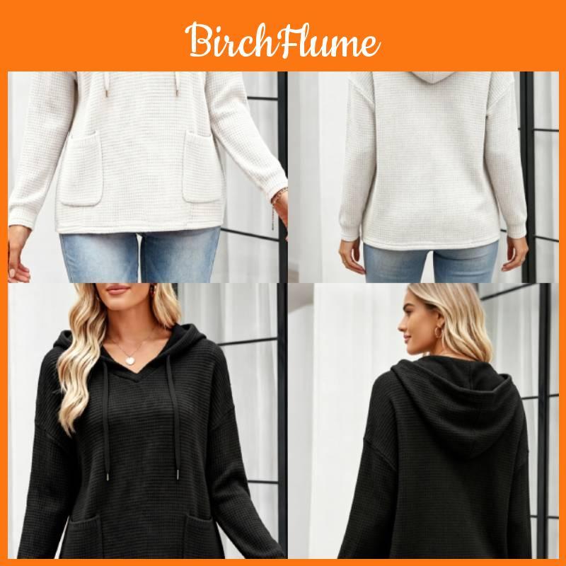 Polyester Blend Sweater With Hood And Pockets For Casual Women