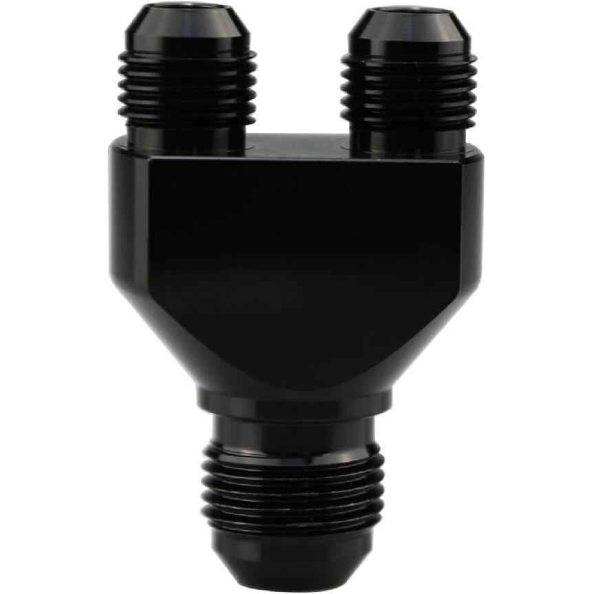 Aluminum Y Block Adapter Fittings -6 AN male Swivel to Parallel Exit Dual 2 x -4 AN Male Y Block Splitter Tee Hose Connector, Black