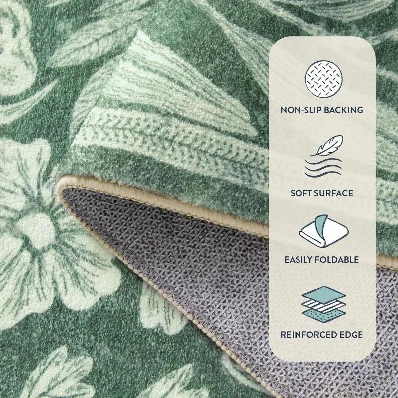 Living Room Carpet Soft Washable Rugs for Dining Room Vintage Print Green Bedroom Carpets Stain Resistant Coffee Table Floor Mat