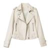 Women Jacket Faux Leather Smooth Surface Turn-down Collar Zip-up Zipper And Rivet Decor