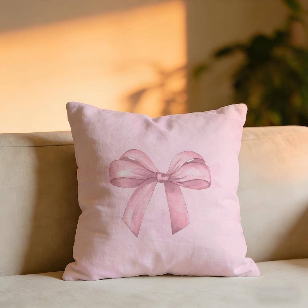 Beautiful Pink Bow Cherry Cushion Cover Cozy Velvet Throw PillowSoft Warm Cushion For Sofa Bed