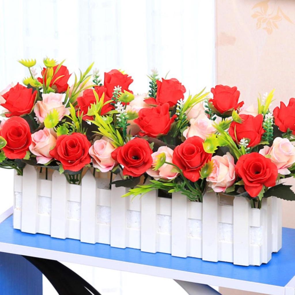 Artificial Flower Fence Arrangement for Home Décor: Silk, Plastic, and Dried Rose Flowers. Perfect for Living Room Decoration.