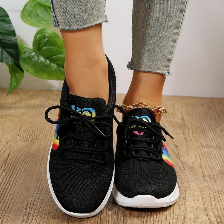 Summer platform casual knitted sneakers women's lace-up rainbow low-top running shoes single shoes