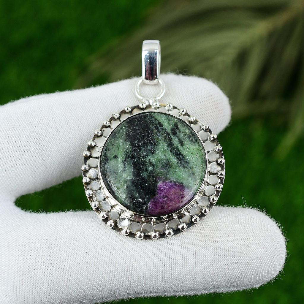 Natur Rubin Zoisit Edelstein Schmuck 925 Sterlingsilber Anhänger für Frauen