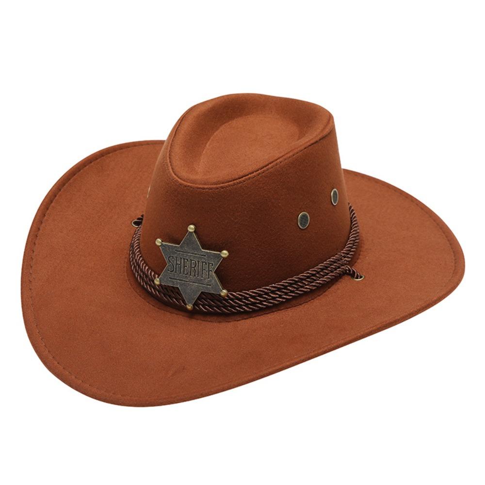 Unisex Artificial Suede Beach Cowboy Hat Wide Brim Solid Color Sun Sunscreen Cap Breathable Sun Protection Party Cosplay Hat