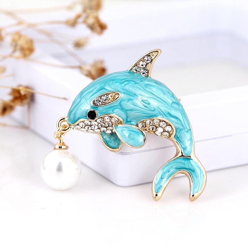 Cartoon Handgefertigt Legierung Öltropfen Delfin Perle Brosche Damen Accessoires Exquisit Ethnischer Stil Hypoallergen Luxus Emaille Brosche Langlebige Farbe