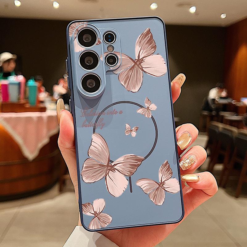 Bowknots Butterfly Pattern Case For Samsung Galaxy S26 Ultra S25 Edge S24 Plus S23 FE S22 A54 A55 A56 5G Magnetic For Magsafe Matte Cover