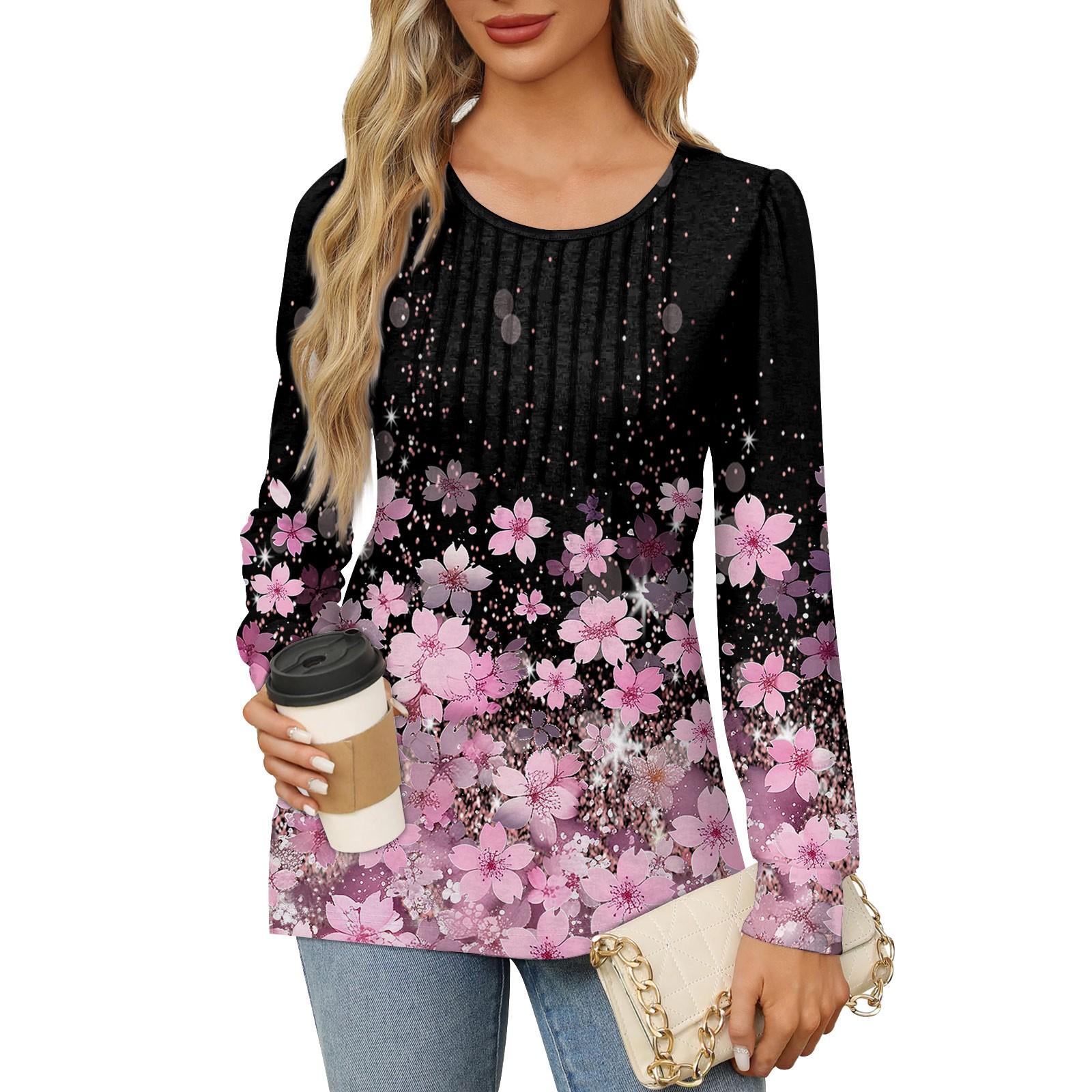 

Жіноча повсякденна плісирована футболка з круглим вирізом і довгими рукавами з градієнтним принтом XL