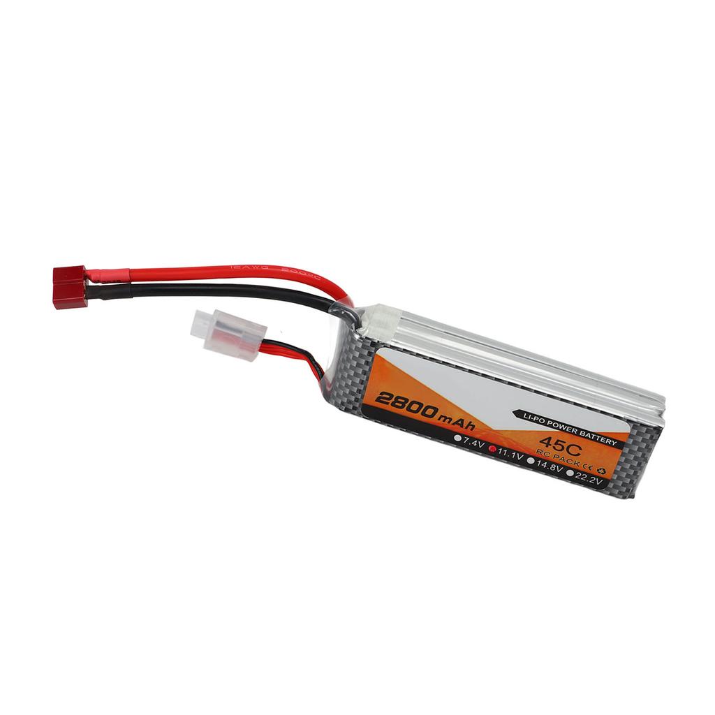 2800mAh Power 45C Discharge Rate 11.1V 3S T Type Red Plug Lipo Battery for RC Car Aircraft