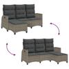 Garden Sofa with Reclining Function Cushions L Shaped Grey Poly Rattan