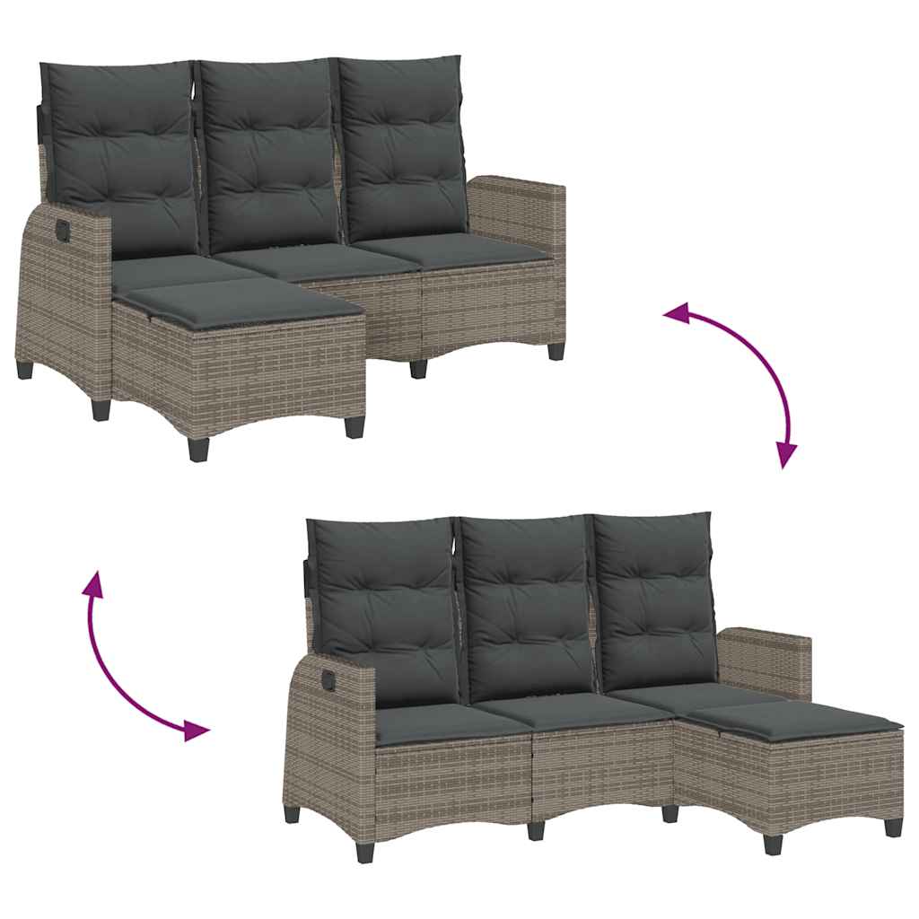 Garden Sofa with Reclining Function Cushions L Shaped Grey Poly Rattan