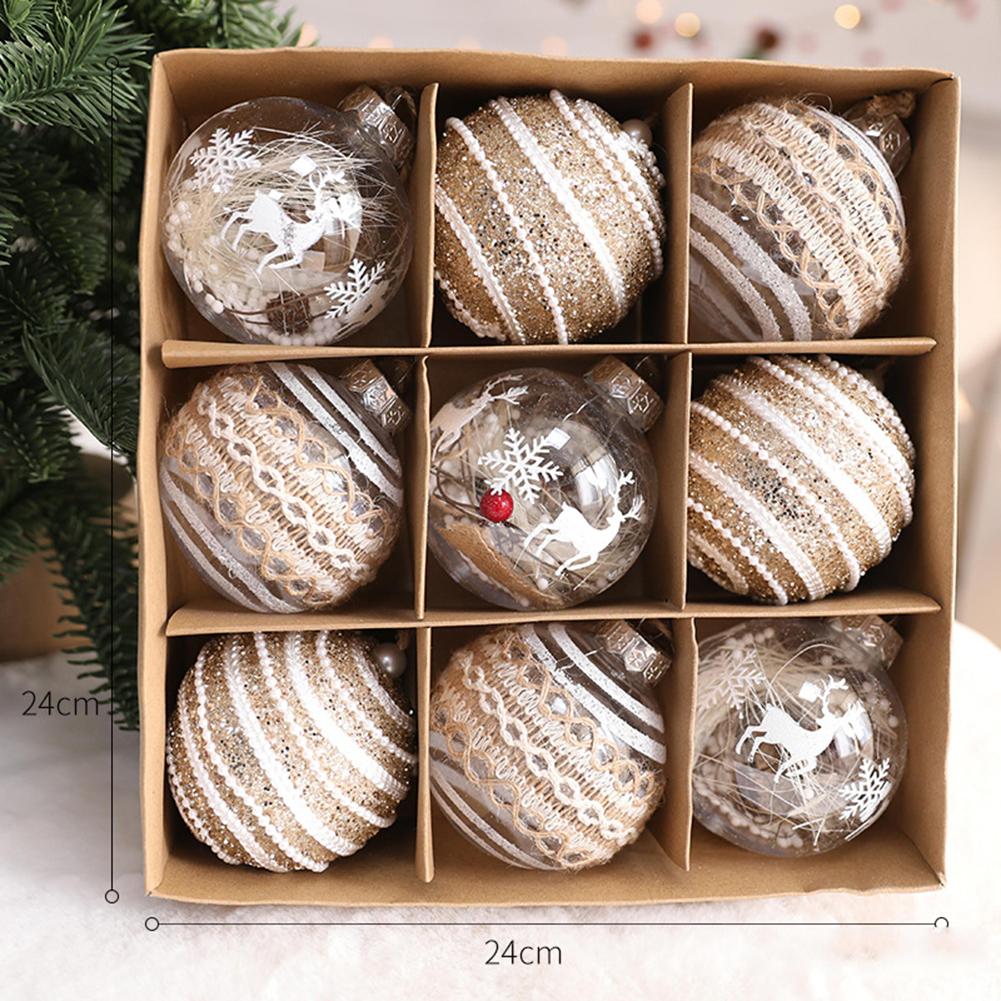 1Set Christmas Ball Ornaments 8cm Glitter Transparent Christmas Baubles For Xmas Tree Hanging Decoration New Year Gifts